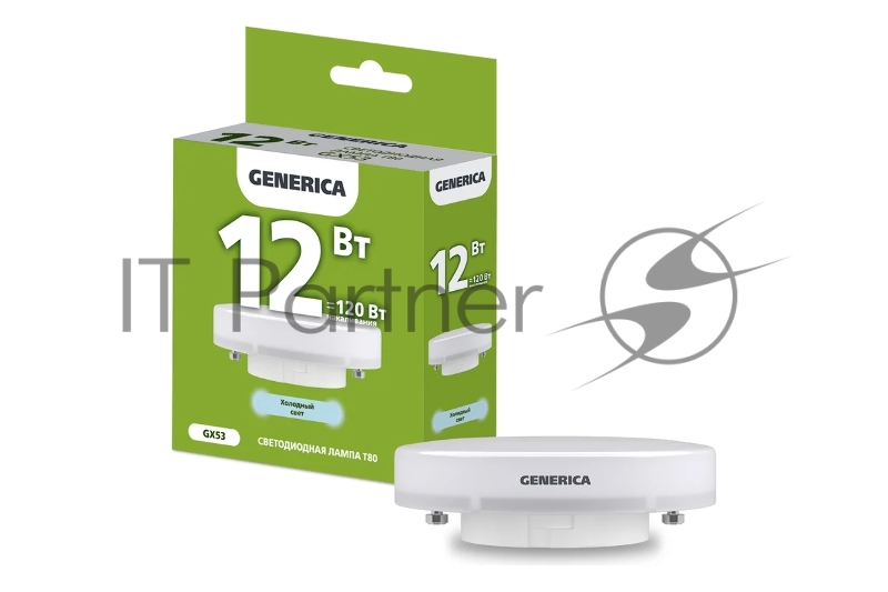 Лампа светодиодная T80 12Вт таблетка 6500К GX53 230В GENERICA LL-T80-12-230-65-GX53-G