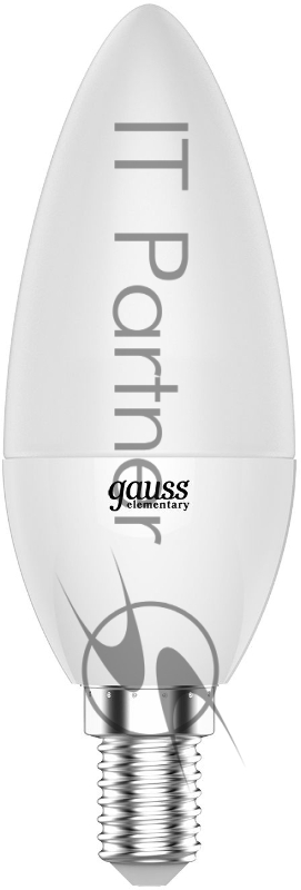 Лампа светодиодная Gauss Elementary 6Вт цок.:E14 свеча 220B 3000K св.свеч.бел.теп. C37 (упак.:10шт) (33116)
