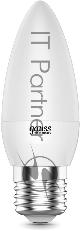 Лампа светодиодная Gauss Elementary 8Вт цок.:E27 свеча 220B 3000K св.свеч.бел.теп. C37 (упак.:10шт) (33218)