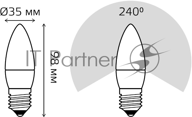 Лампа светодиодная Gauss Elementary 8Вт цок.:E27 свеча 220B 3000K св.свеч.бел.теп. C37 (упак.:10шт) (33218)