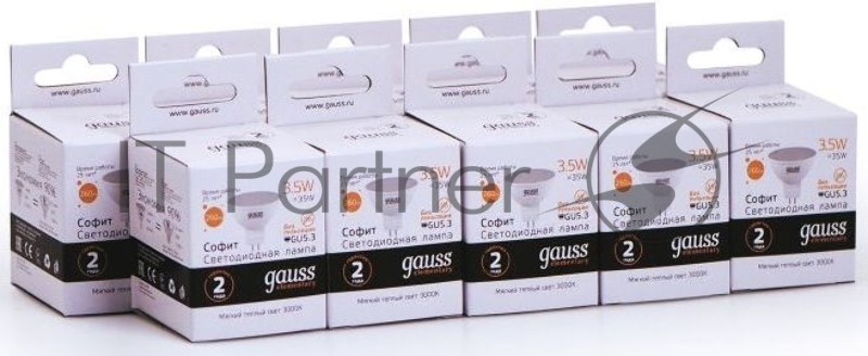 Лампа светодиодная Gauss Elementary MR16 3.5Вт цок.:GU5.3 спот 220B 3000K св.свеч.бел.теп. (упак.:10шт) (13514)