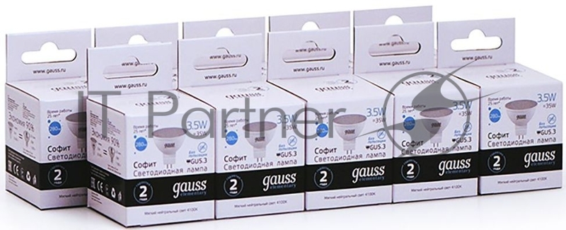 Лампа светодиодная Gauss Elementary MR16 3.5Вт цок.:GU5.3 спот 220B 4100K св.свеч.бел.ней. MR16 (упак.:10шт) (13524)