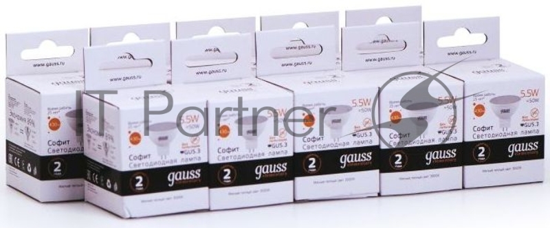 Лампа светодиодная Gauss Elementary MR16 5.5Вт цок.:GU5.3 спот 220B 3000K св.свеч.бел.теп. (упак.:10шт) (13516)