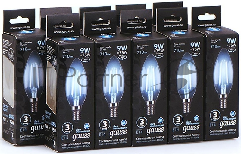 Лампа филам. Gauss 9Вт цок.:E14 свеча 220B 4100K св.свеч.бел.ней. C37 (упак.:10шт) (103801209)