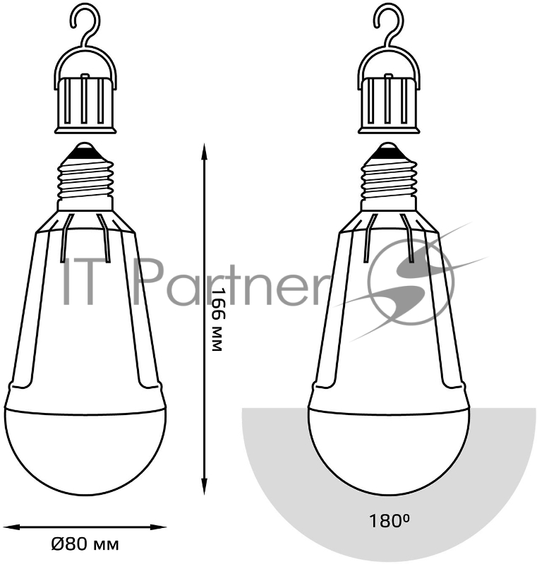 Лампа A80 12W 900lm 4100K Е27 авар. с Li-Ion аккумулятором LED