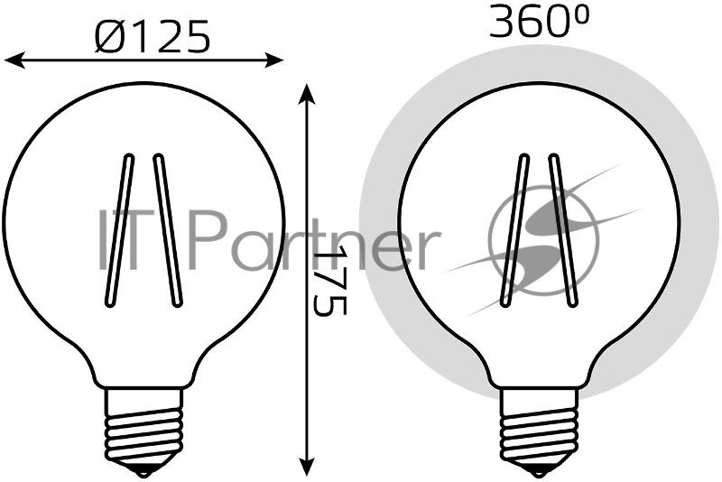 Лампа Filament G125 10W 820lm 2400К Е27 golden диммируемая LED 1/20