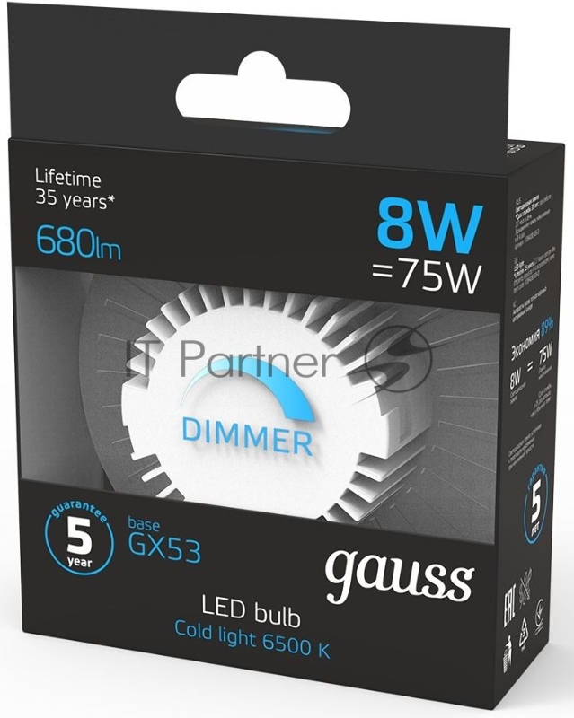 Лампа GX53 8W 680lm 6500K диммируемая LED