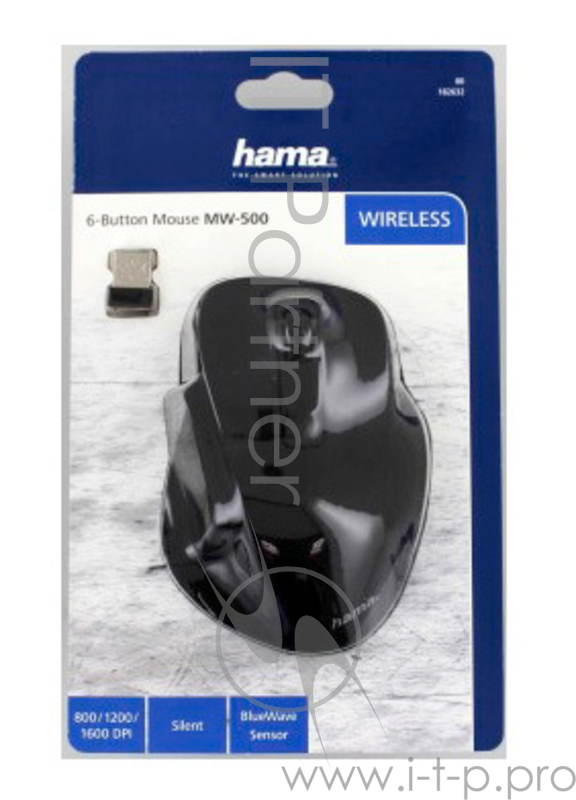 Мышь Hama MW-500 черный оптическая (1600dpi) беспроводная USB для ноутбука (5but)