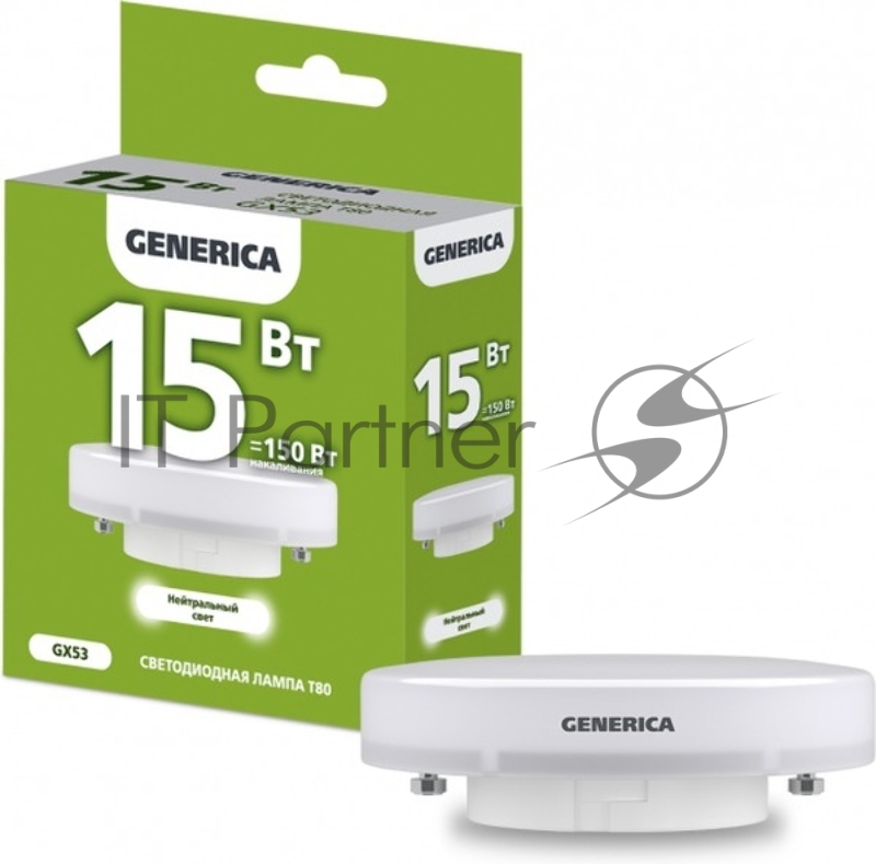 Лампа LED IEK LL-T80-15-230-40-GX53-G T80 таблетка 15Вт 230В 4000К GX53 GENERICA