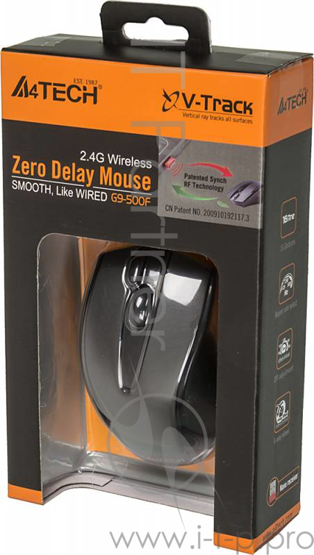 Мышь A4 V-Track G9-500F-1 черный оптическая (2000dpi) беспроводная USB1.1 для ноутбука (3but)