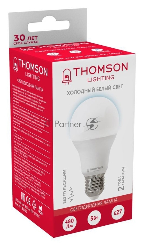 Лампа LED Thomson E27, груша, 5Вт, 6500К, белый холодный, TH-B2300, 1 шт.