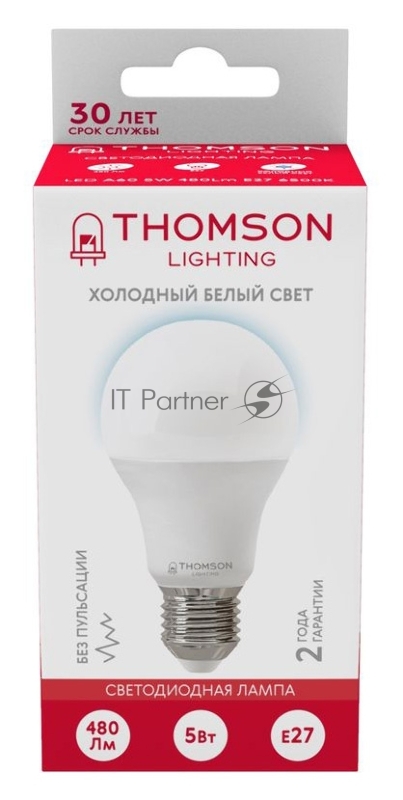 Лампа LED Thomson E27, груша, 5Вт, 6500К, белый холодный, TH-B2300, 1 шт.