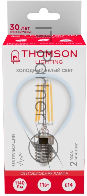 Лампа филаментная Thomson E14, шар, 11Вт, 6500К, белый холодный, TH-B2338, 1 шт.