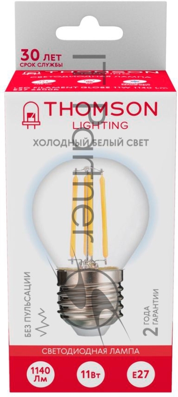 Лампа филаментная Thomson E27, шар, 11Вт, 6500К, белый холодный, TH-B2340, 1 шт.