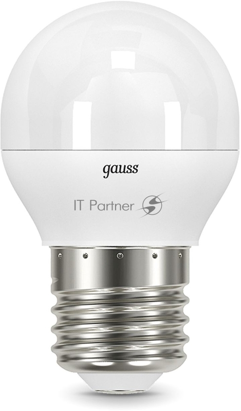 Лампа светодиодная Gauss Black 6.5Вт цок.:E27 шар 220B 3000K св.свеч.бел.теп. G45 (упак.:10шт) (105102107)