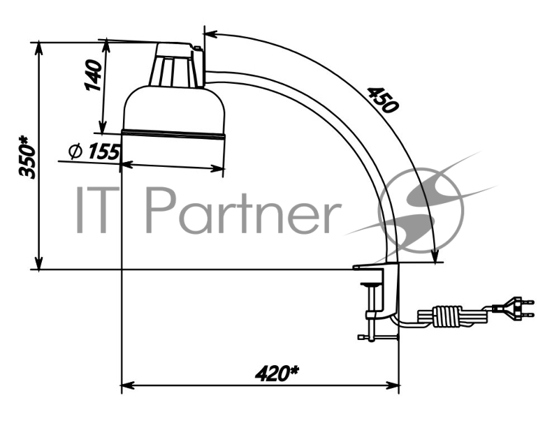 Светильник Трансвит БЕТА-СШ НДБ37-60-175 (BETA-СSH/WH) настольный на струбцине E27 белый 60Вт