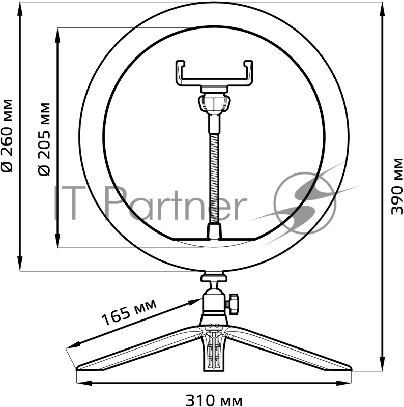 Светильник кольцевой 14W 700lm 3000-6500K 5V USB IP20 260*23мм черный дим пульт LED