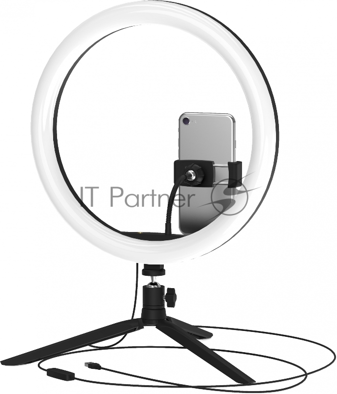 Светильник кольцевой 15W 800lm 3000-6500K 5V USB IP20 300*23мм черный дим пульт е LED