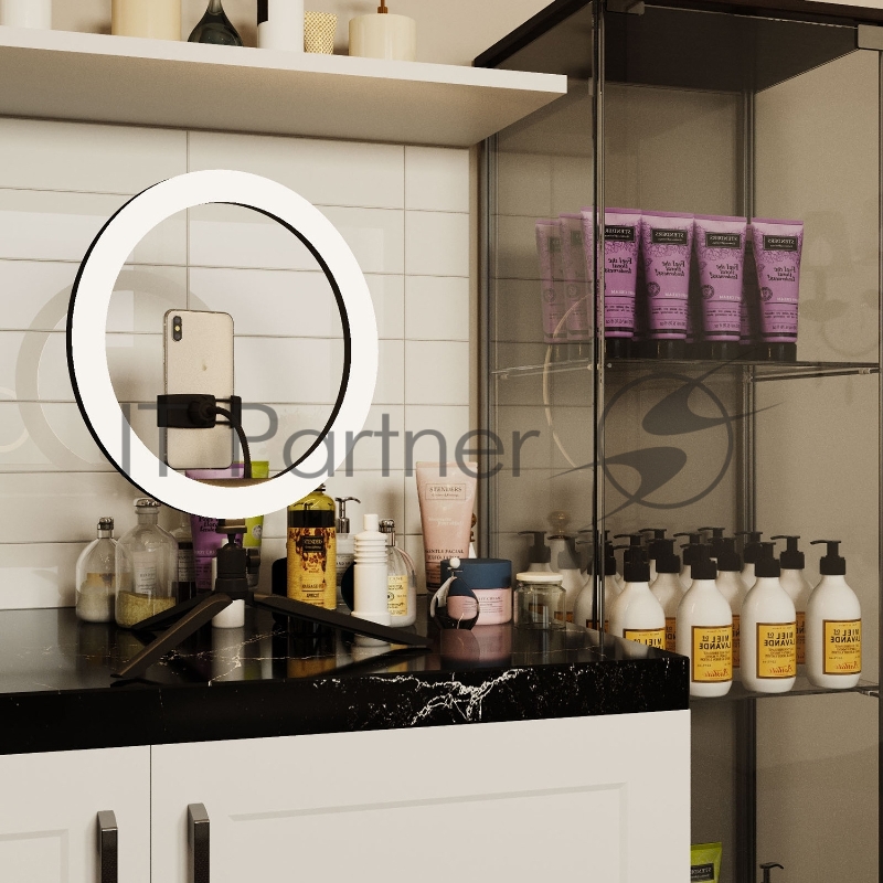 Светильник кольцевой 15W 800lm 3000-6500K 5V USB IP20 300*23мм черный дим пульт е LED