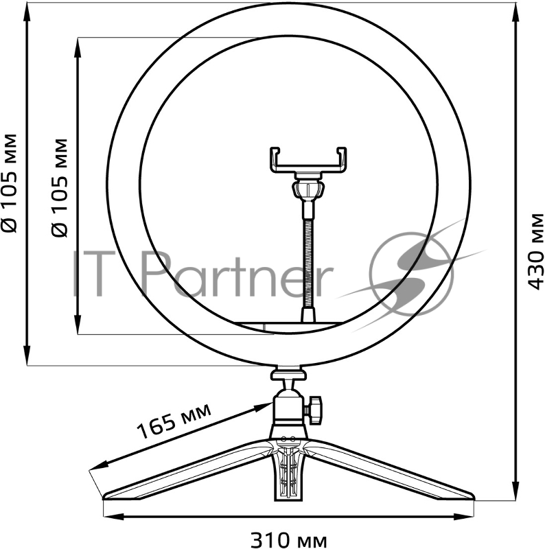 Светильник кольцевой 15W 800lm 3000-6500K 5V USB IP20 300*23мм черный дим пульт е LED