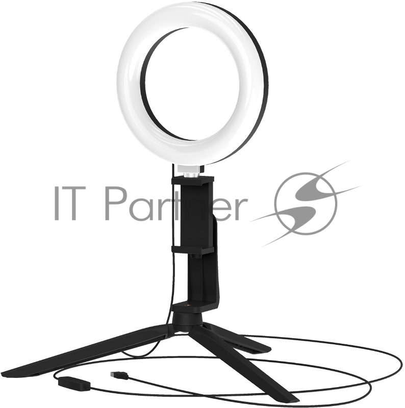 Светильник кольцевой 10W 600lm 3000-6500K 5V USB IP20 160*23мм черный дим, пульт LED 8