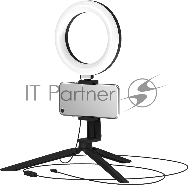 Светильник кольцевой 10W 600lm 3000-6500K 5V USB IP20 160*23мм черный дим, пульт LED 8