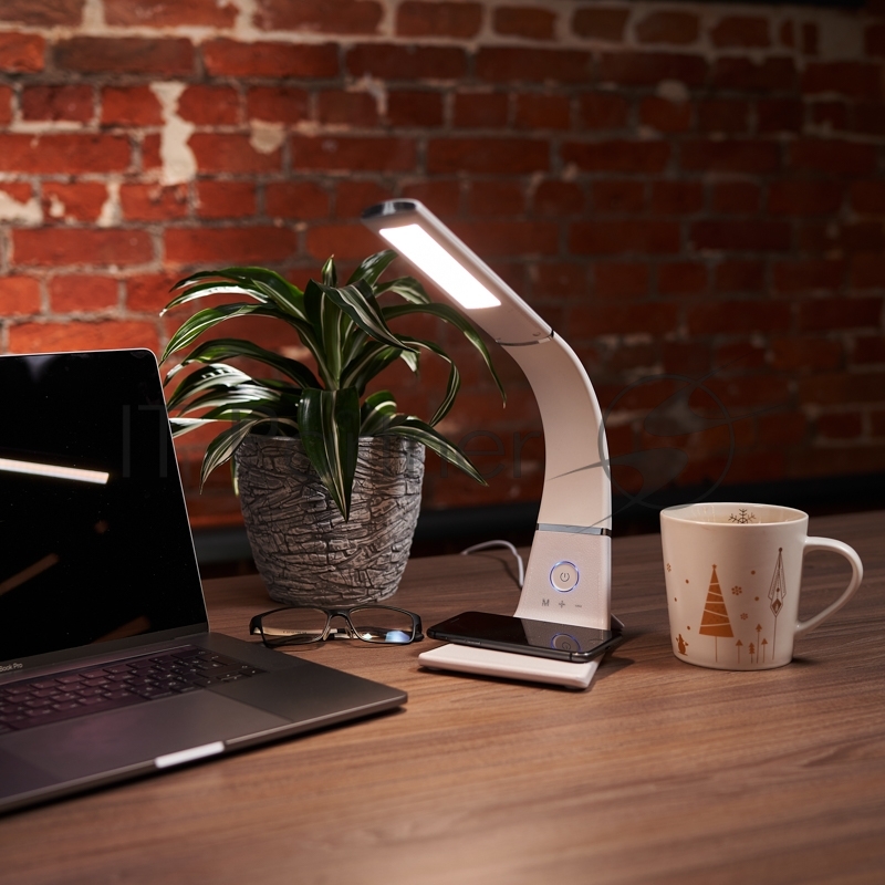 Светильник настольный REXANT Cloud LED 2700-6500К, встроенная беспроводная и проводная USB-зарядка устройств, диммер, гибкий поворот