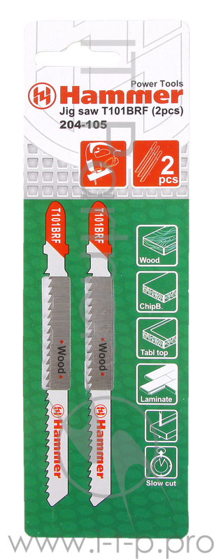 Пилка для лобзика Hammer Flex 204-105 JG WD T101BRF (2pcs) деревопластик, 74мм, шаг 2.5, BiM, 2шт