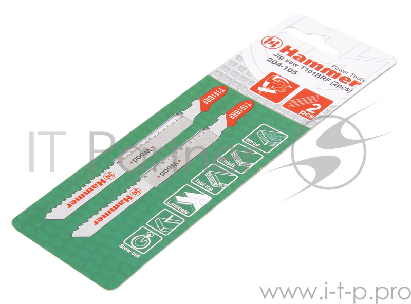Пилка для лобзика Hammer Flex 204-105 JG WD T101BRF (2pcs) деревопластик, 74мм, шаг 2.5, BiM, 2шт
