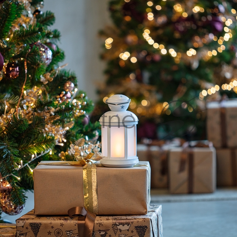 Декоративный фонарь NEON-NIGHT 12х12х20,6 см, белый корпус, теплый белый цвет свечения с эффектом пламени свечи NEON-NIGHT