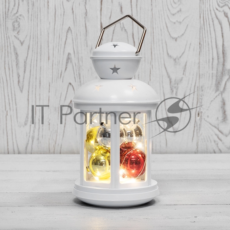 Декоративный фонарь с шариками 12х12х20,6 см, белый корпус, теплый белый цвет свечения NEON-NIGHT