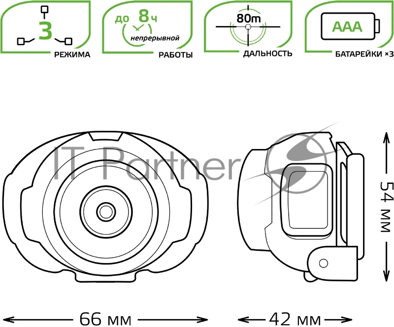 Фонарь налобный модель GFL303 4W 230lm 3xAAA LED 1/12/60