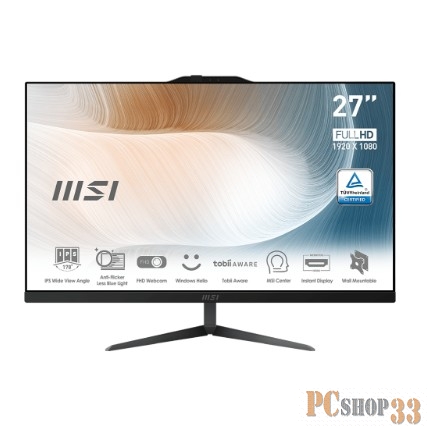 Моноблок MSI Modern AM272 12M-237XRU 27 Full HD i5 1240P (1.7) 8Gb SSD512Gb noOS GbitEth WiFi BT 120W клавиатура мышь Cam черный 1920x1080