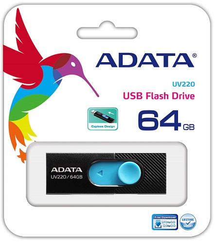Флеш накопитель 64GB A-DATA UV220, USB 2.0, черный/голубой