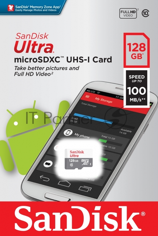 Флеш карта microSD 128GB SanDisk microSDXC Class 10 Ultra (SD адаптер) UHS-I A1 140MB/s