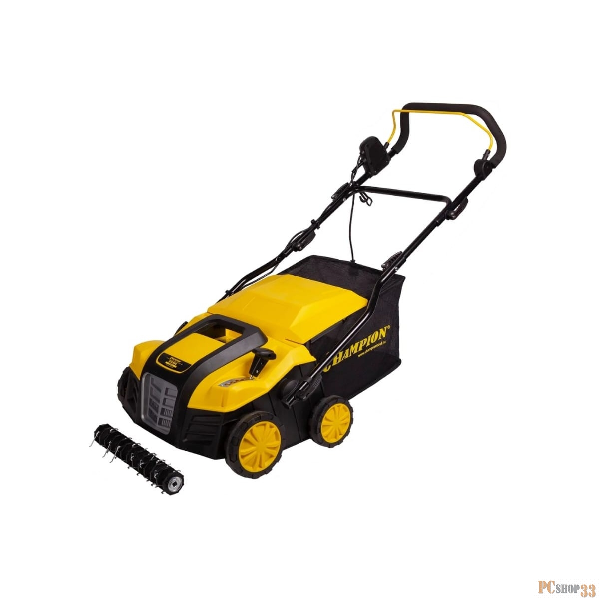 Скарификатор электрический CHAMPION ESC1840 Мощность двигателя 1800 Вт, Напряжение сети 230,50 В, Гц, Вес c травосборником 12 кг, Ширина обработки 400 мм, Высота аэрации от -13 до -1 мм, Высота скарификации от -9 до 3 мм, Тип/объем травосборника ткан