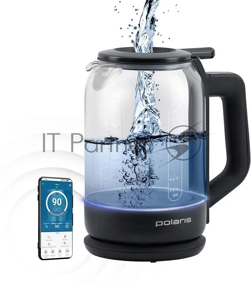 Чайник POLARIS PWK1712CGLD WIFI IQ Home черный, 1,5 л, 2150 Вт, стекло