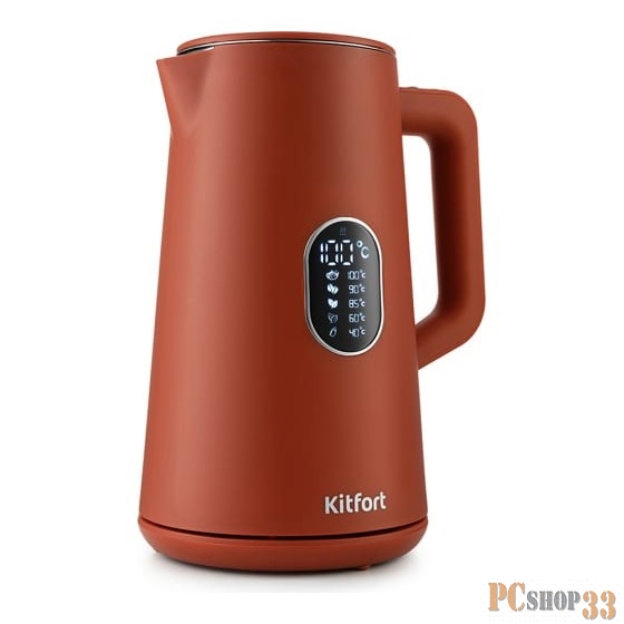 Чайник KITFORT КТ-6115-3, 1,5 л, 1800 Вт, закрытый нагревательный элемент, ТЕРМОРЕГУЛЯТОР, двойные стенки, красный