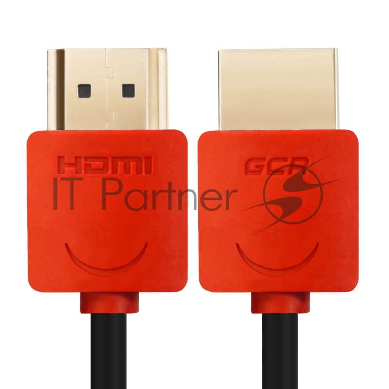 Кабель Greenconnect SLIM 0.5m HDMI 2.0, красные коннекторы Slim, OD3.8mm, HDR 4:2:2, Ultra HD, 4K 60 fps 60Hz, 3D, AUDIO, 18.0 Гбит/с, 32/32 AWG, GCR-51212
