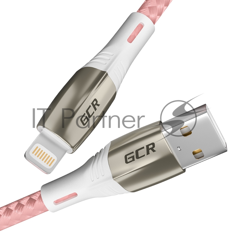 Кабель Greenconnect 1.2m для iPod, iPhone, iPad series MERCEDES& LED, PINK NYLON, супер быстрая зарядка, MFI, GCR-52165