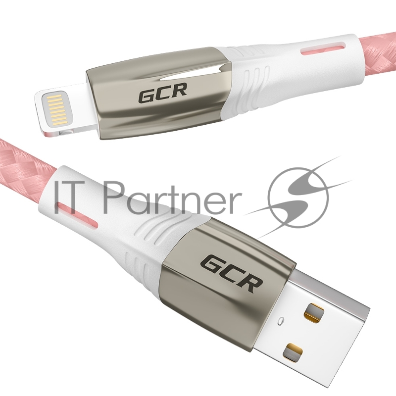 Кабель Greenconnect 1.2m для iPod, iPhone, iPad series MERCEDES& LED, PINK NYLON, супер быстрая зарядка, MFI, GCR-52165