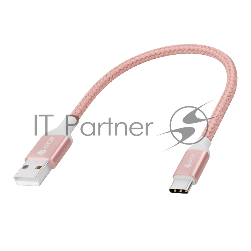 Кабель GCR QC 1.0m, TypeC, быстрая зарядка, розовый нейлон, AL корпус розовый, белый ПВХ, 28/24 AWG, GCR-52509