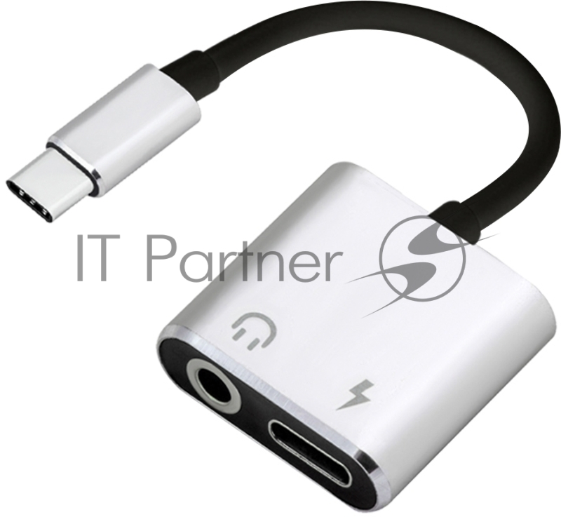 Адаптер-переходник GCR Type C > Mini jack + TypeC, белый ABS, GCR-UTC2A