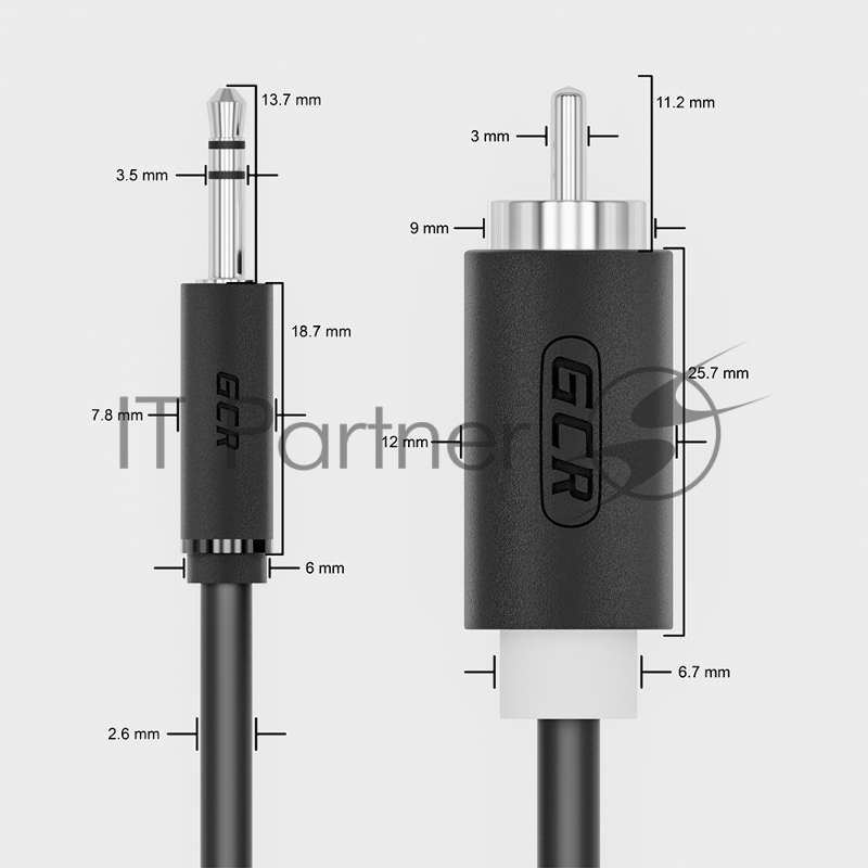 Кабель-переходник Greenconnect аудио 20.0m jack 3,5mm / 2 х RCA , черный, M/M, GCR-51731