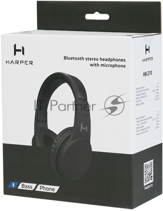 Наушники HARPER HB-210 black 20-20000 Гц, 105 дБ , 32 Ом,200мА, цвет: черный
