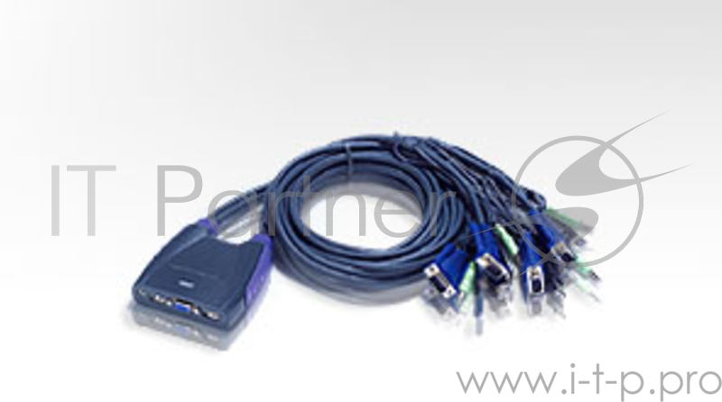 Переключатель KVM ATEN (CS64UZ-AT) KVM+Audio, 1 user USB+VGA =) 4 cpu USB+VGA, со встр.шнурами USB