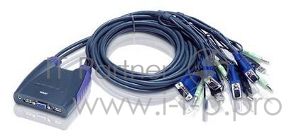 Переключатель KVM ATEN (CS64UZ-AT) KVM+Audio, 1 user USB+VGA =) 4 cpu USB+VGA, со встр.шнурами USB