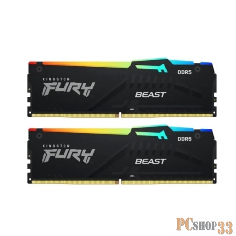 Модуль памяти DDR 5 DIMM 32Gb PC41600, 5200Mhz, Kingston FURY Beast Black RGB EXPO CL36 (Kit of 2) (KF552C36BBEAK2-32) (retail)