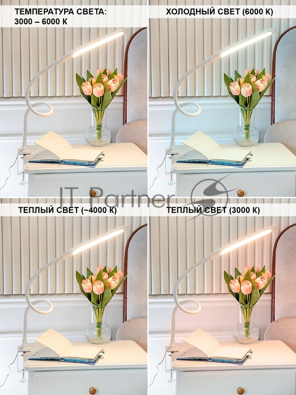 Светильник Lucia Fleksa PRO (L575) настольный на струбцине белый 9Вт