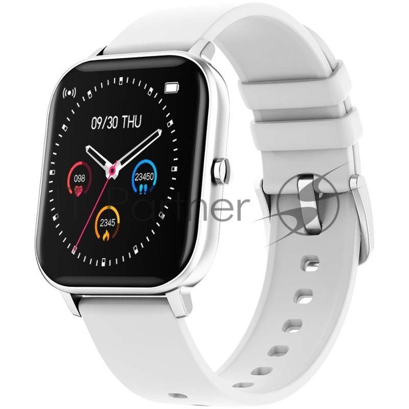 Смарт-часы Smart watch, 1.3inches TFT full touch screen, Zinic+plastic body, IP67 waterproof, multi-sport mode, compatibility with iOS and android, Silver body with white silicon belt, Host: 43*37*9mm, Strap: 230x20mm, 45g